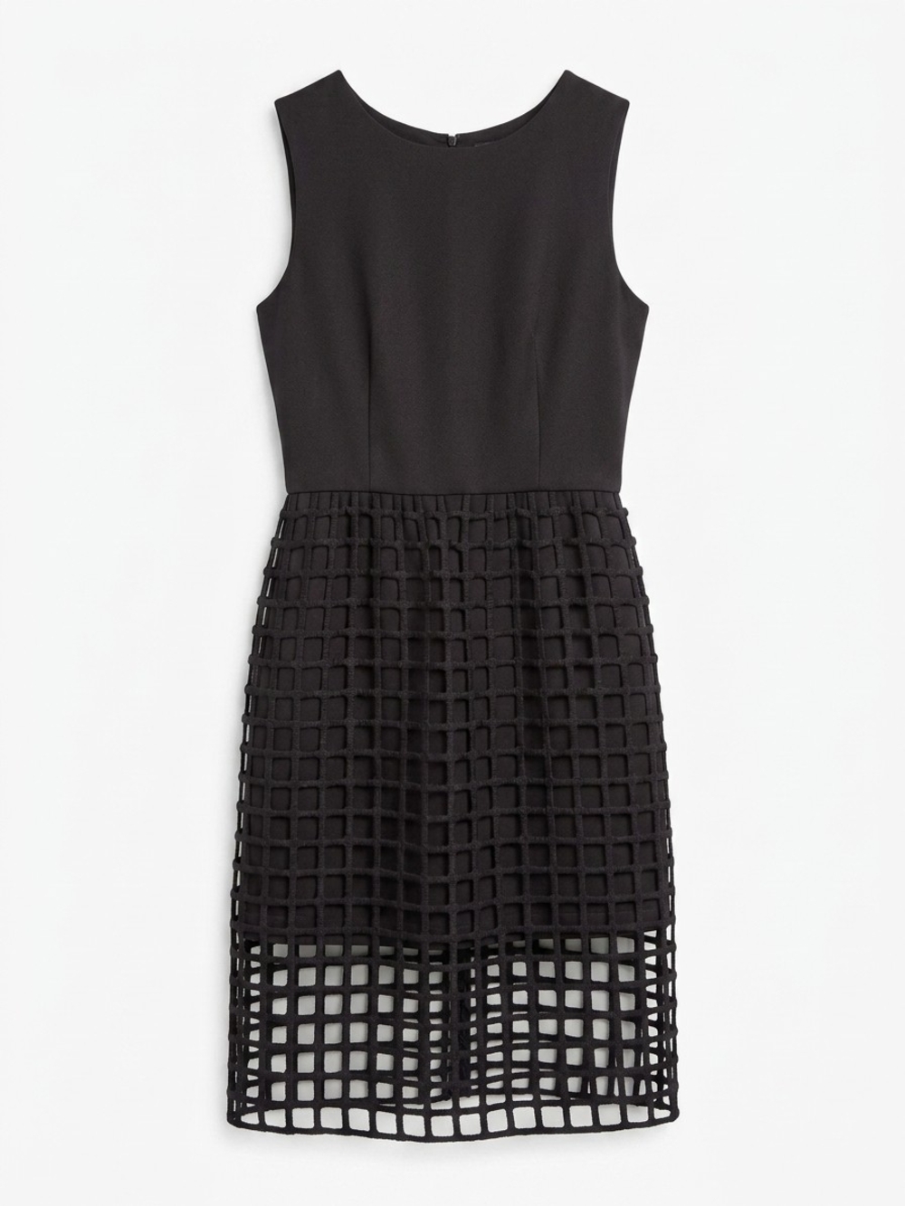 J.O.A. Black Sleeveless Midi Dress with Grid Overlay